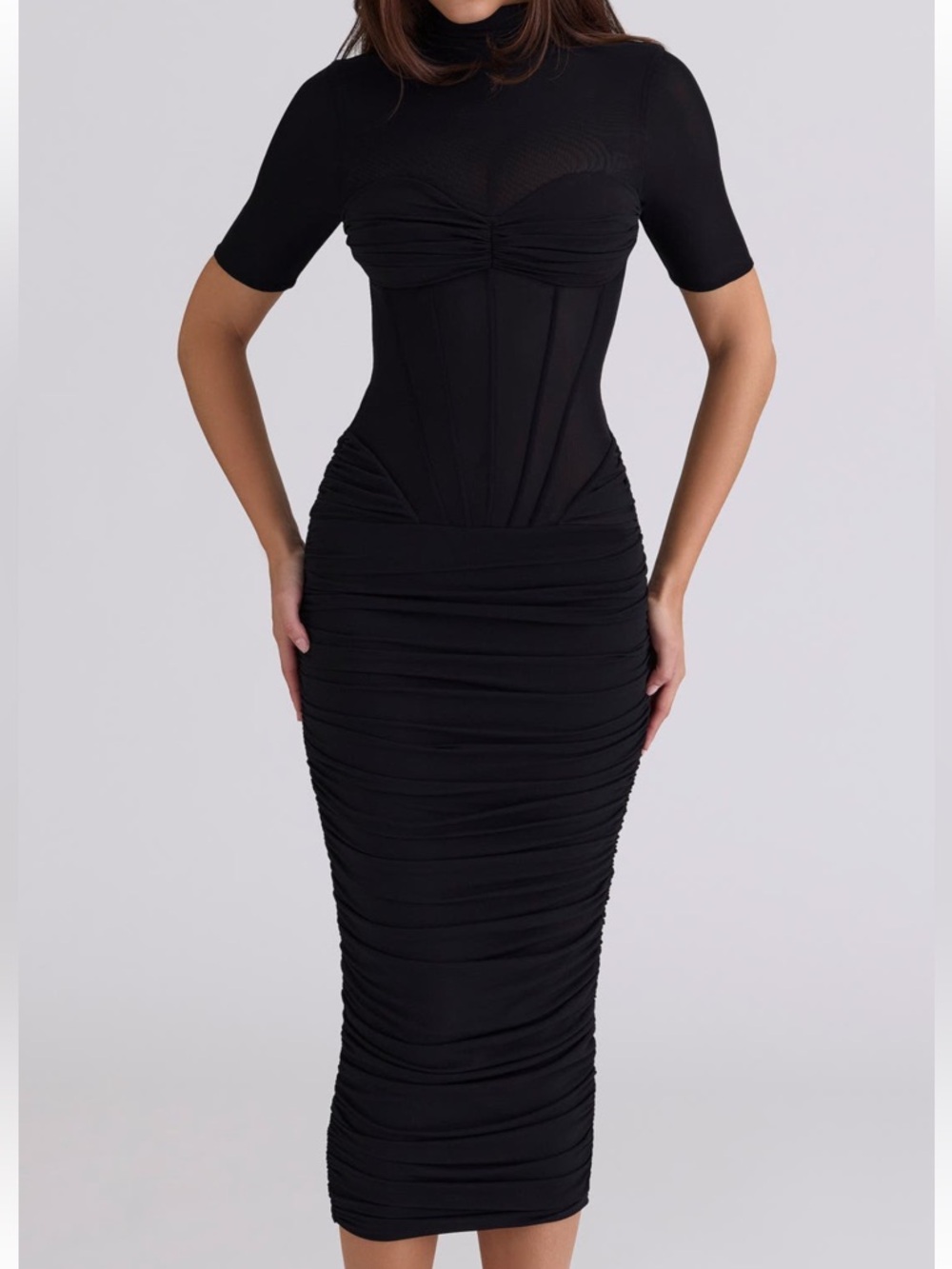 House of CB Sorrel Corset Stretch Mesh Midi Dress - Picture 2 of 8